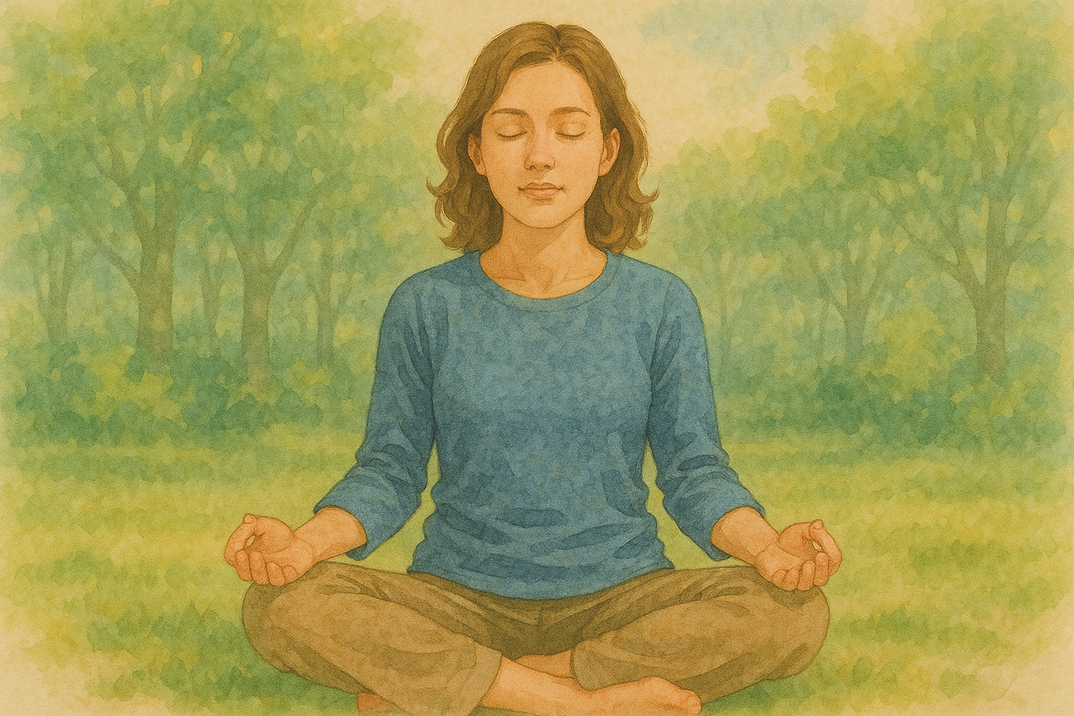 자연 속 명상하는 여성