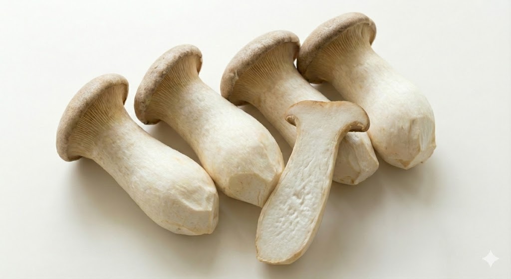 뽀얗고 단단한 기둥이 특징인 비타민 C 및 항산화 성분이 풍부해 면역력 강화와 노화 방지에 탁월한 새송이버섯