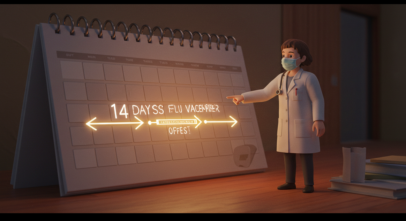 독감백신 효과가 나타나는 시점을 달력으로 설명하는 장면