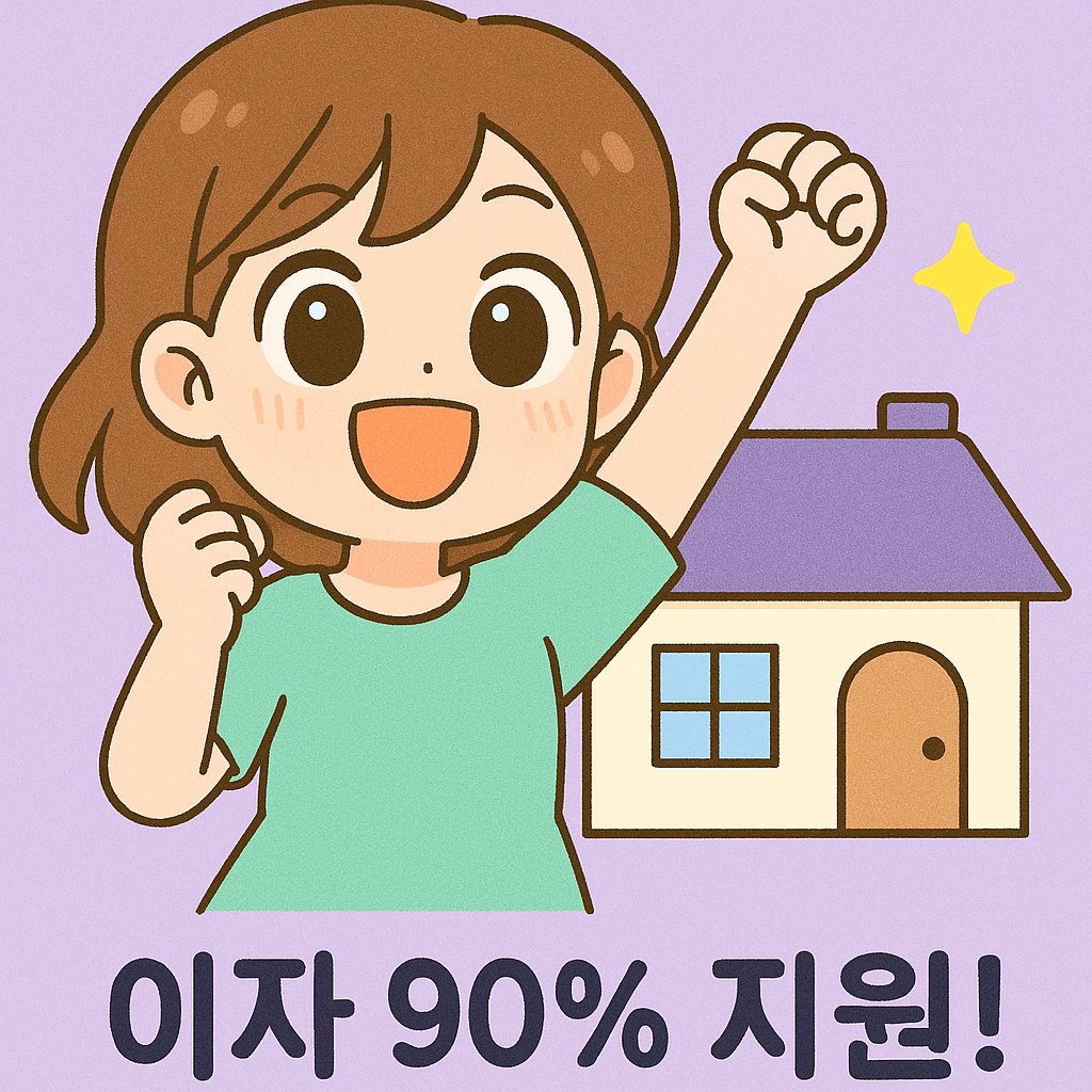 헤롱이가 집 앞에서 기뻐하는 이자 90% 지원 일러스트