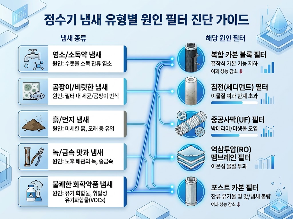 정수기 냄새 유형별 원인 필터 진단 이미지