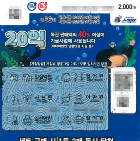 스피또2000 66회 1등 담첨복권