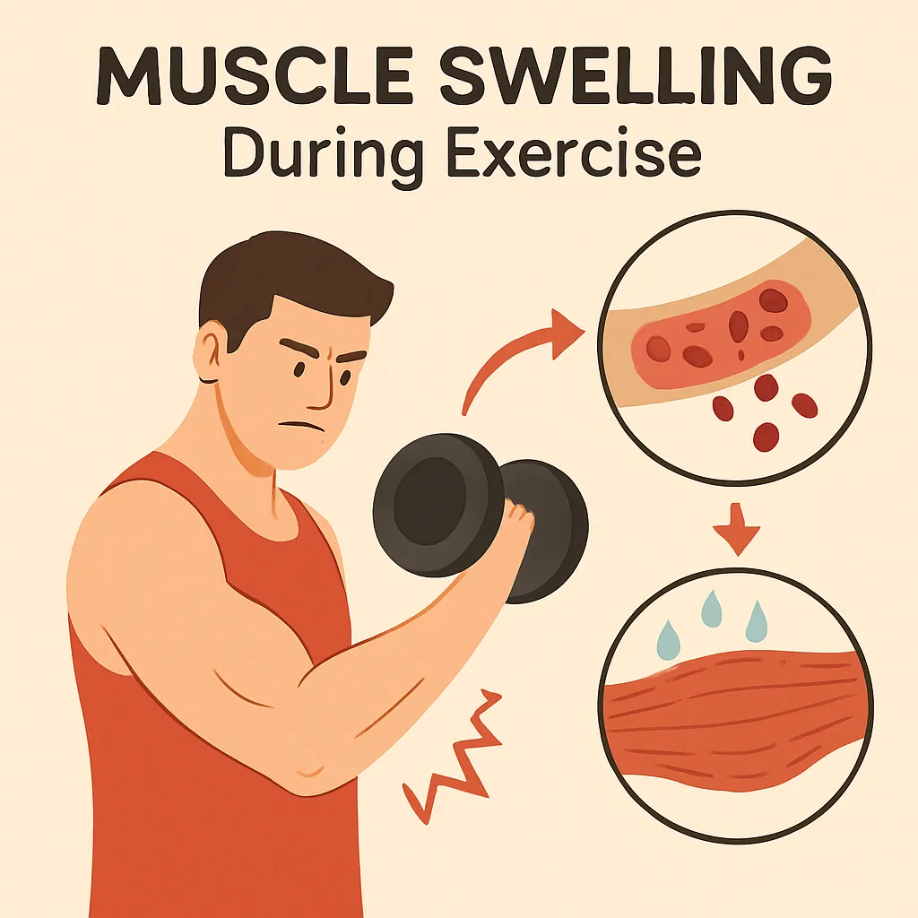 근육이-운동-중에-혈류와-체액-이동으로-붓는-펌핑-현상의-원리를-표현한-이미지