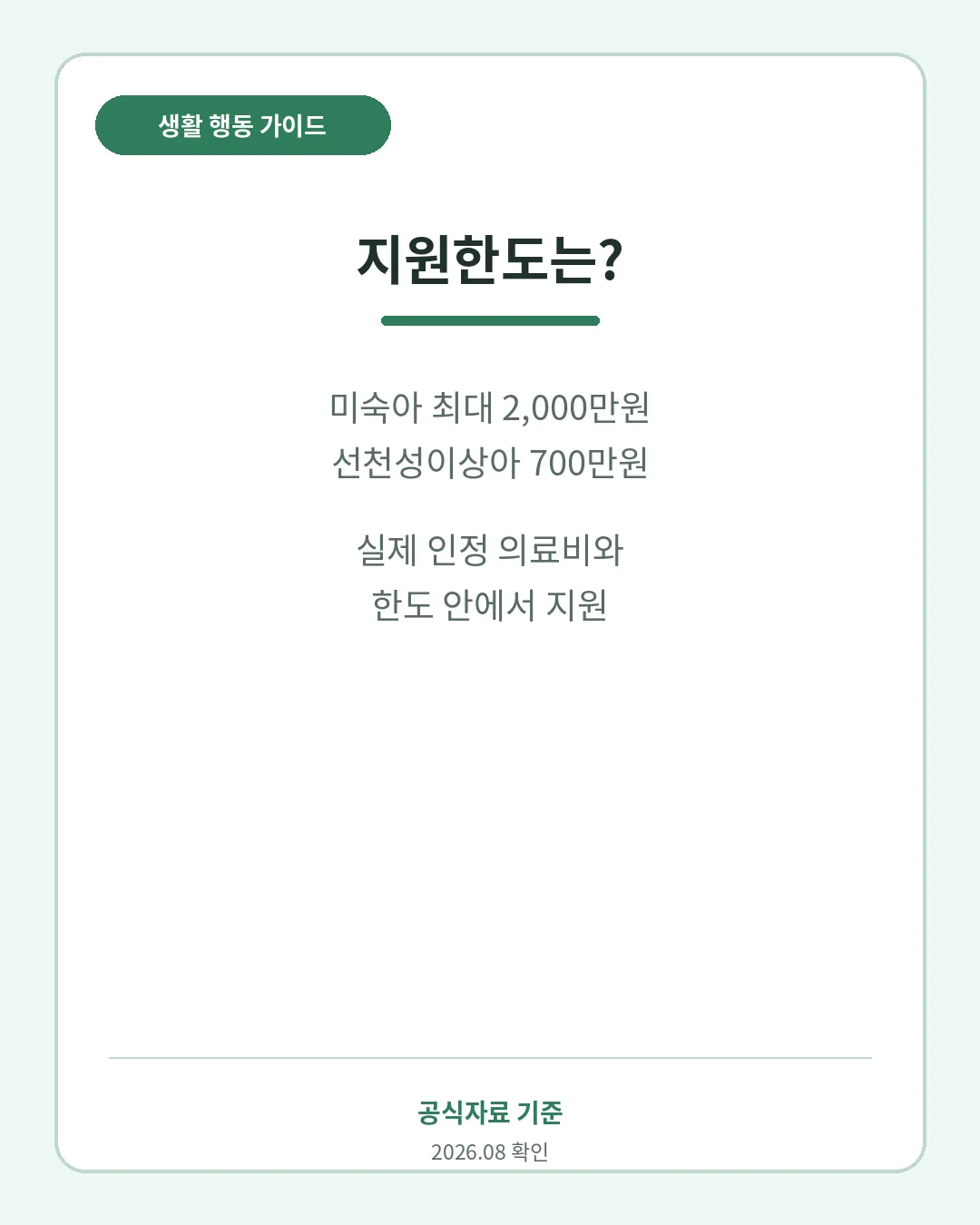 출생체중별 미숙아 선천성이상아 의료비 지원한도