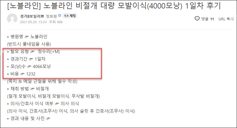 비절개 모발이식 정수리 비용