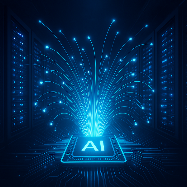 광학 컴퓨팅과 AI 데이터센터를 표현한 이미지