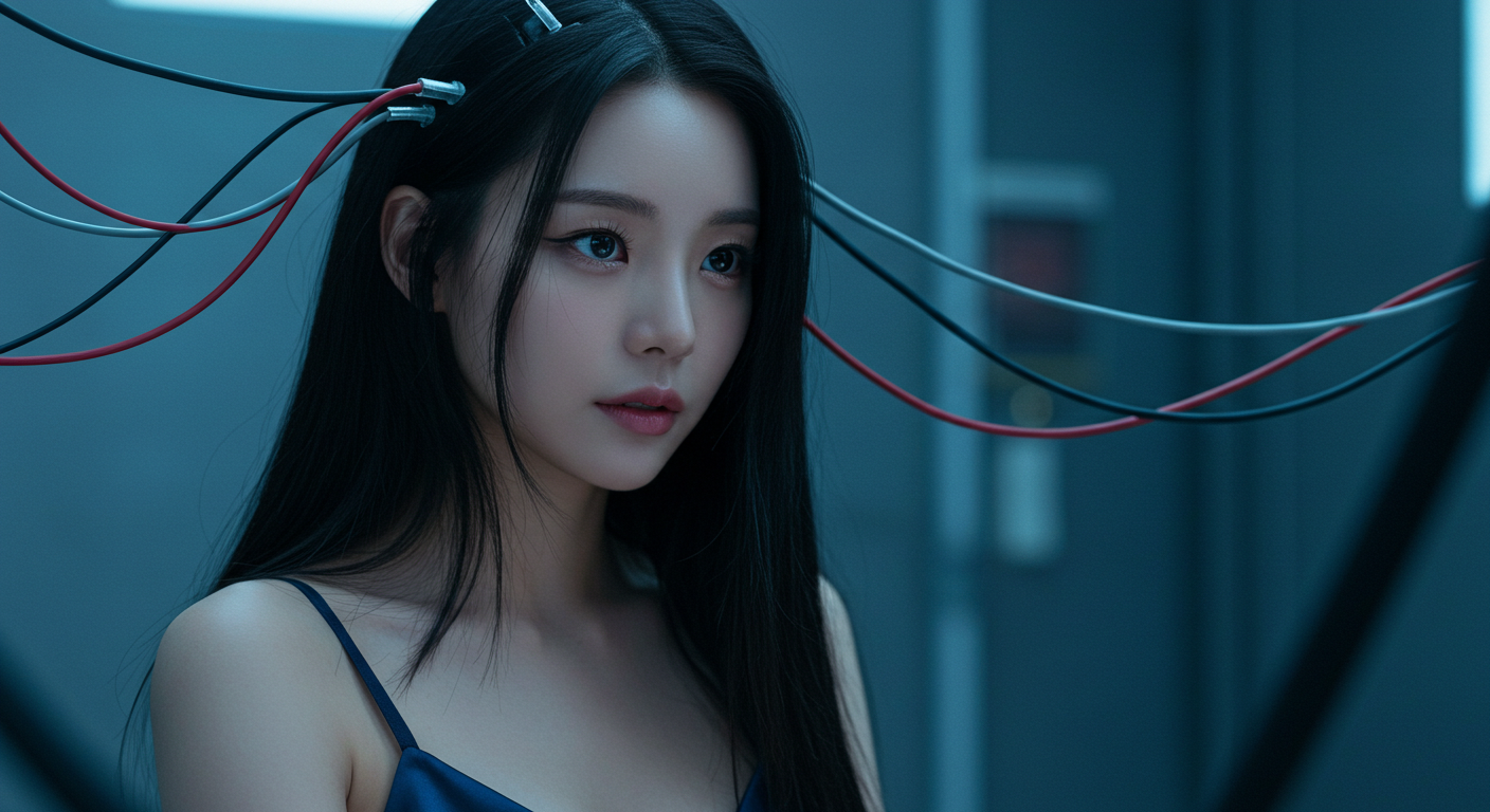 컴퓨터에 두뇌가 연결된 여성