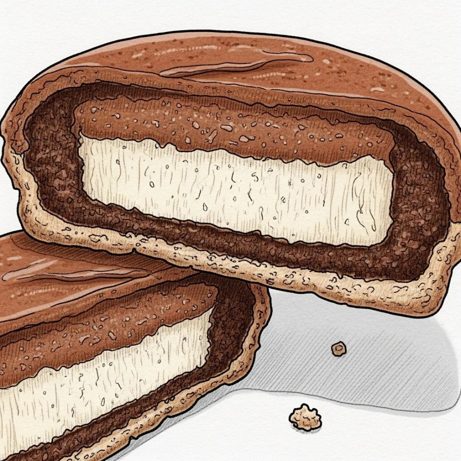 반으로 자른 생초코파이의 부드러운 단면