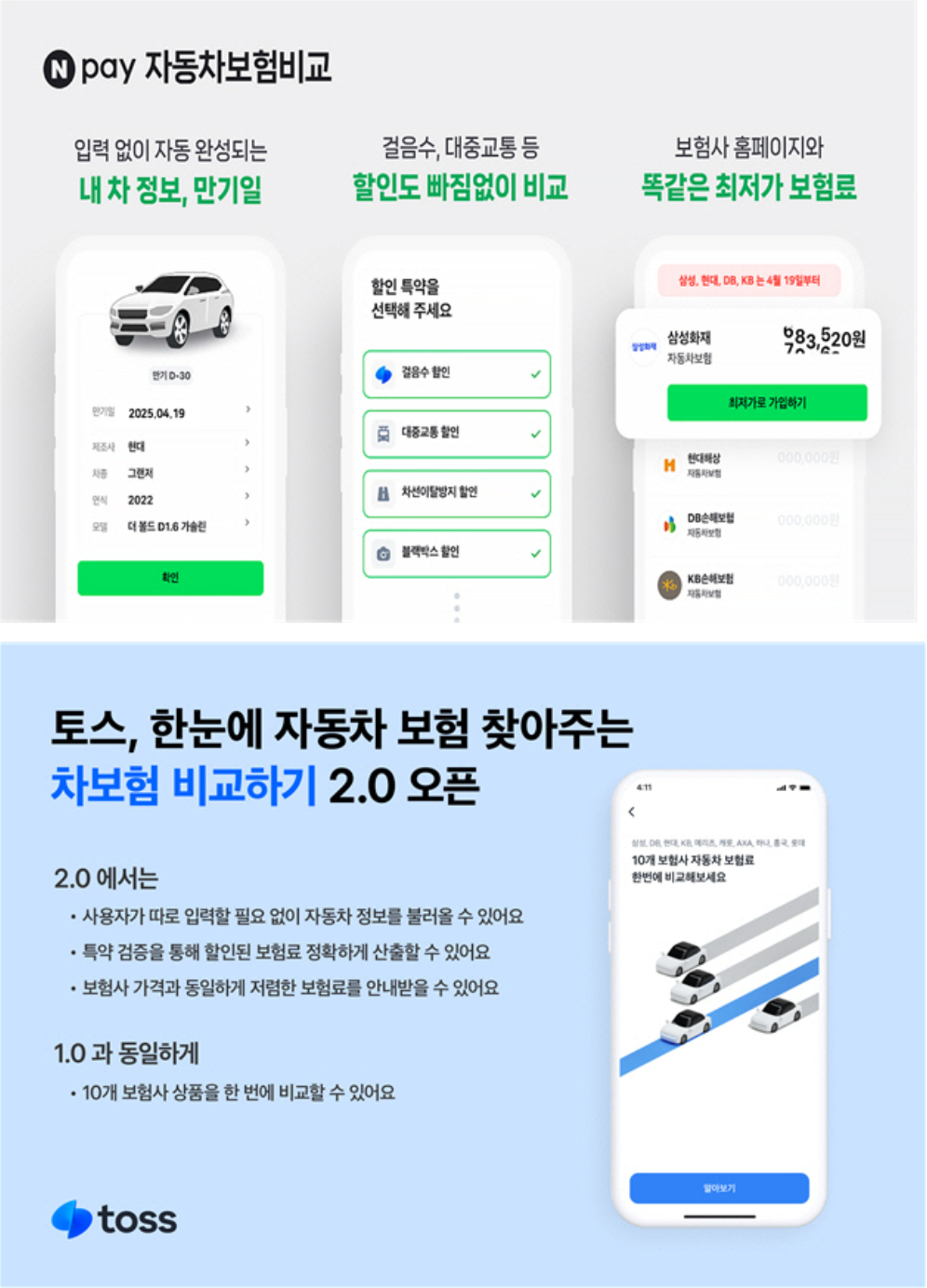 네이버페이-토스 차보험 서비스 관련 이미지
