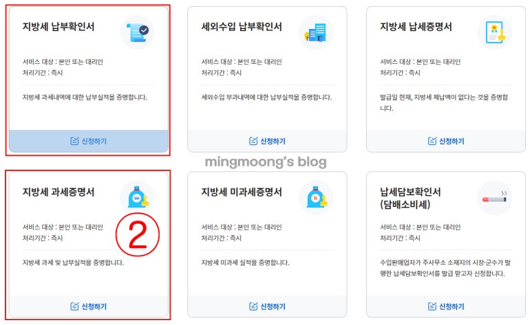위택스 지방세 세목별 과세 증명서, 지방세 납부확인서 발급방법