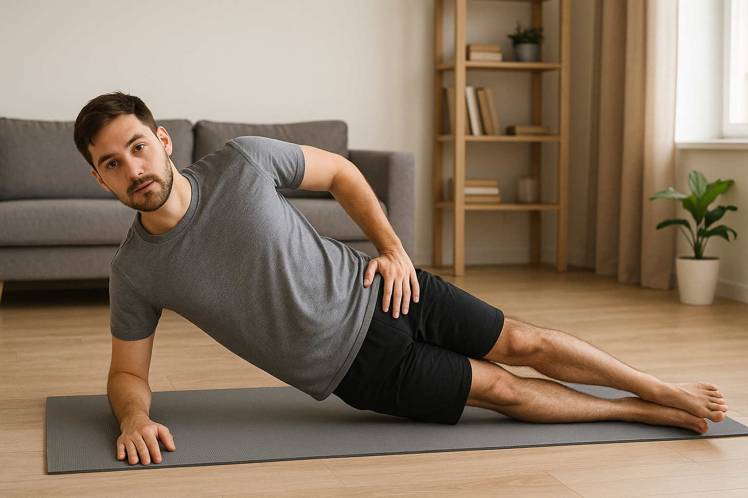 한 남성이 사이드 플랭크를 하고있는 이미지