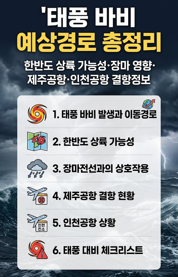 태풍 바비 예상경로, 한반도 상륙 가능성, 장마 영향, 제주공항, 인천공항 항공기 결항 정보 총정리