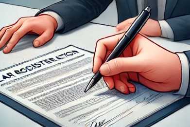 서류에 볼펜으로 사인을 하는 모습