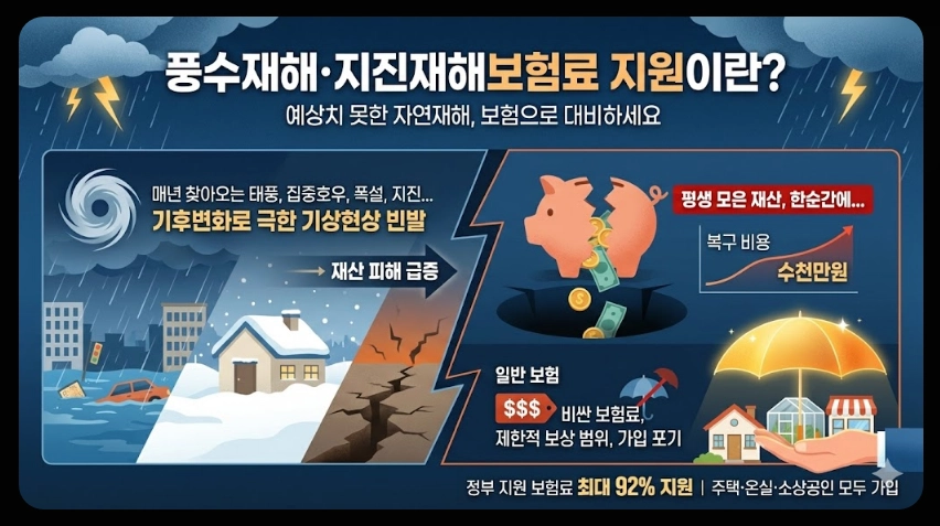 풍수재해 지진재해보험료 지원혜택,가입대상,보장범위