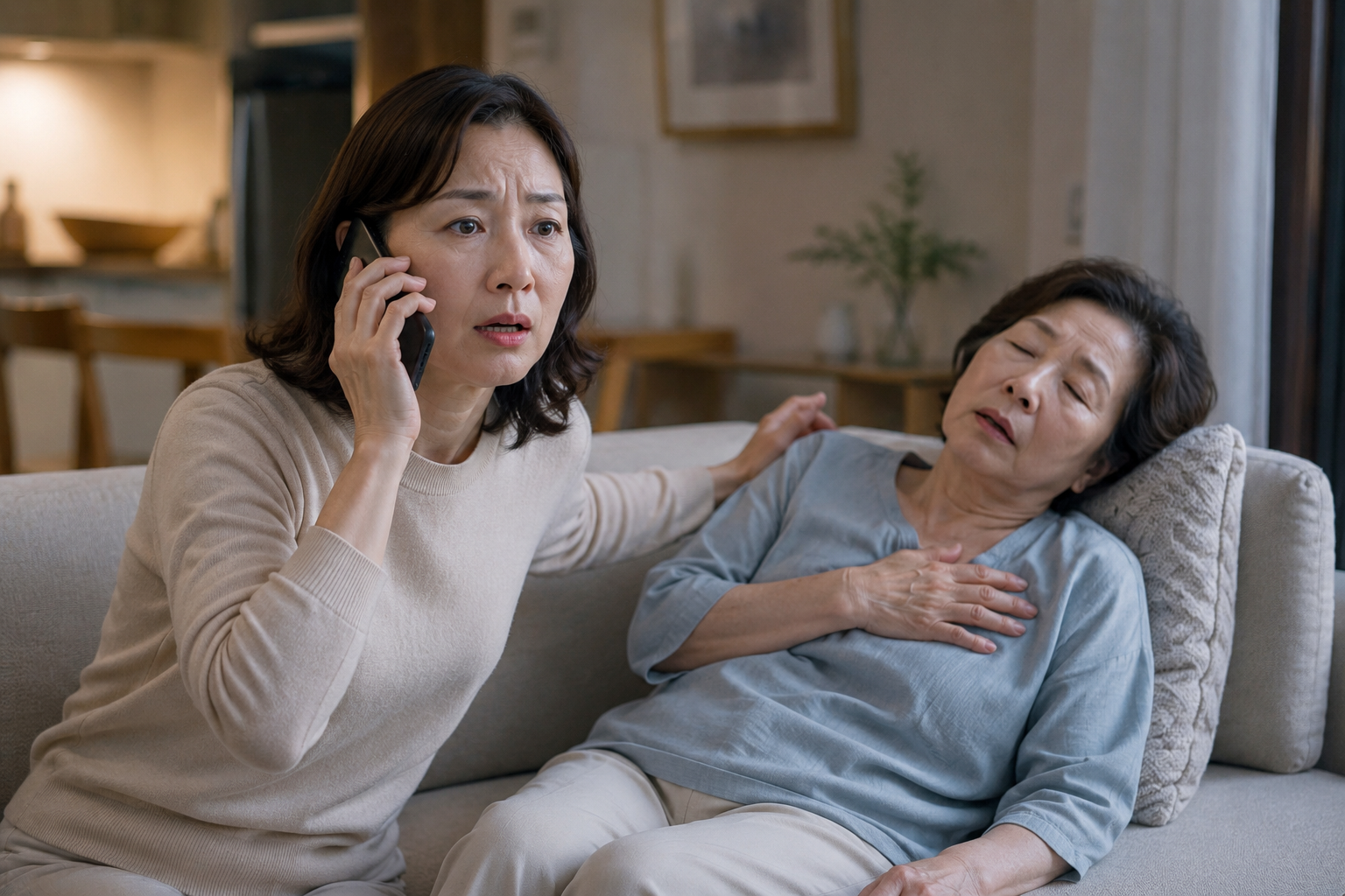 위험 신호가 나타나 응급 연락을 하는 상황