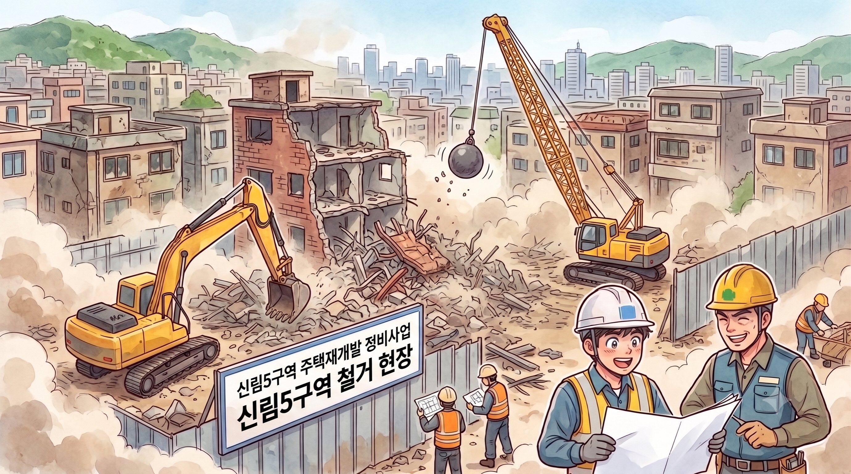 신림5구역 재개발 지역 철거가 한창인 모습을 이미지로 표현했습니다.