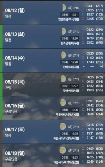 조석 물때 바다 낚시 바람 파고 배 출항 점검_27