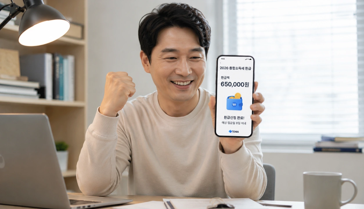 2026년 종합소득세 환급을 토스 앱으로 쉽고 빠르게 처리하여 만족하는 프리랜서 모습