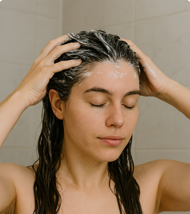 트리트먼트를 하고 있는 여성 사진