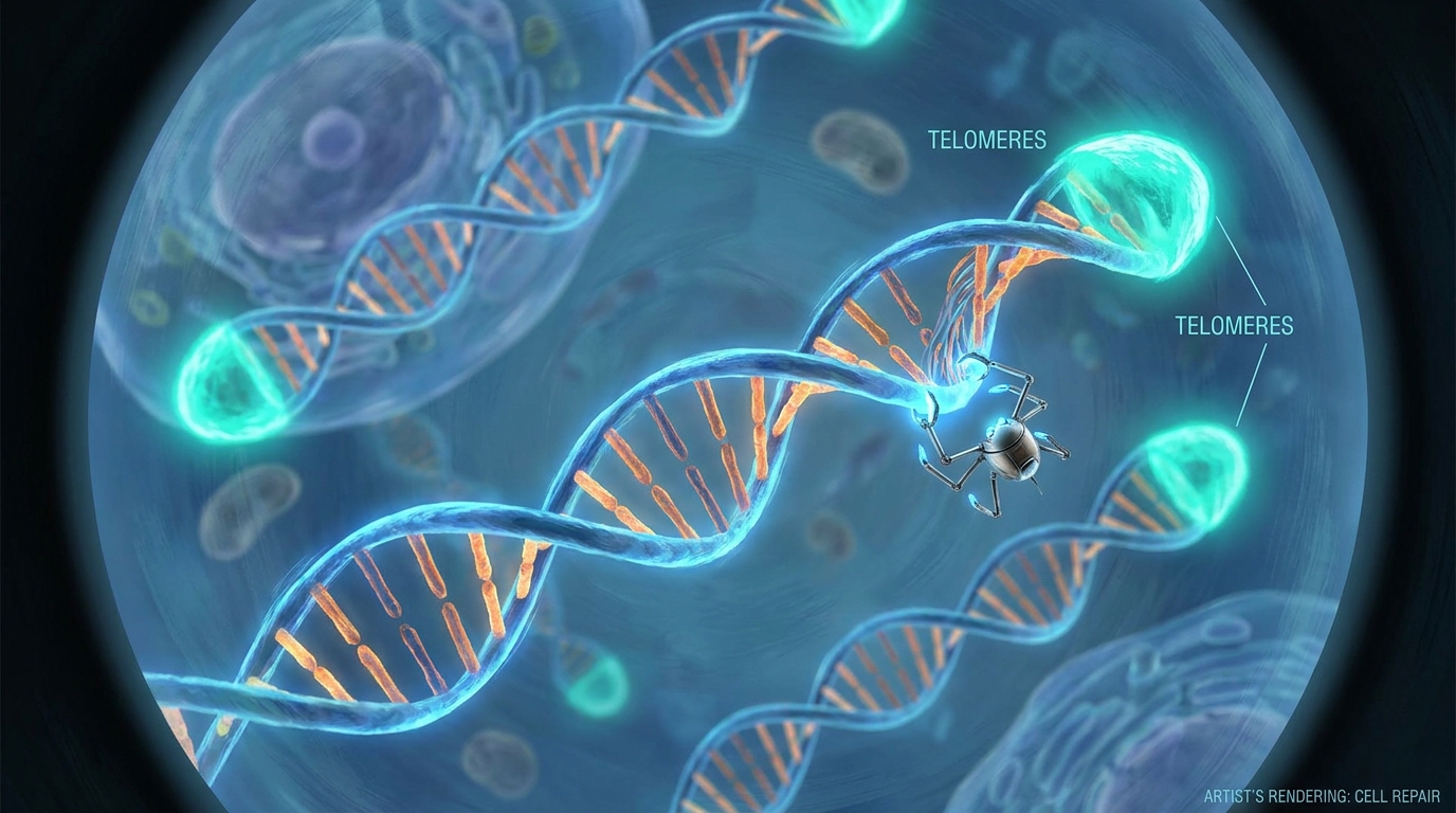 노화 역행 주사의 원리인 텔로미어 복구 및 DNA 재생 과정