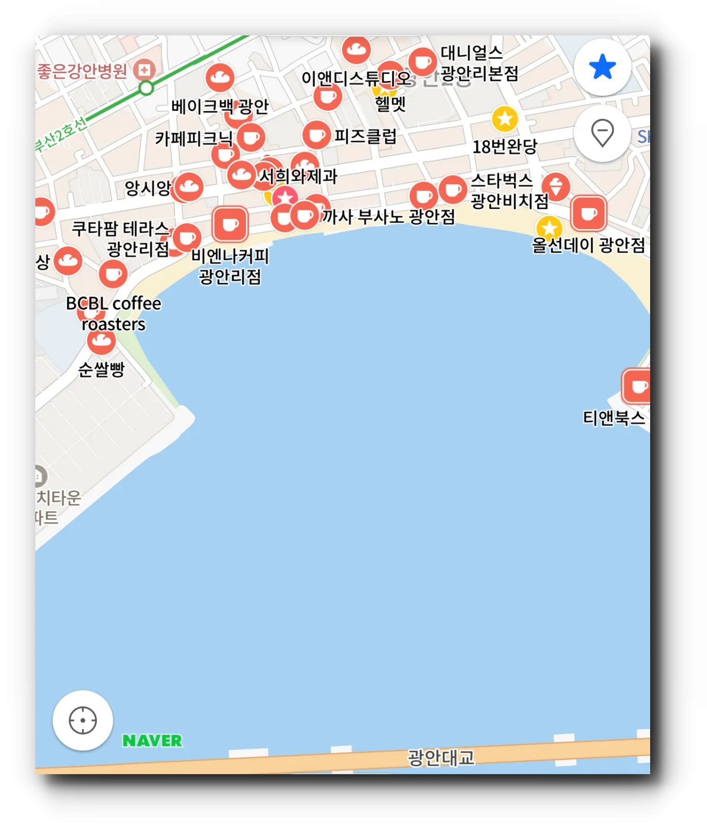 카페가-아주-많은-광안리-해수욕장-지도