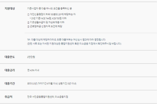 미소금융 정부지원 대출