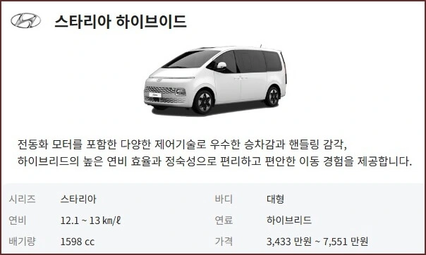 스타리아 하이브리드 가격