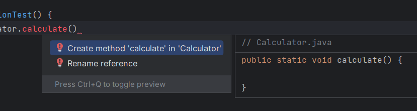 코드를 작성하다가 메서드를 생성하는 방법