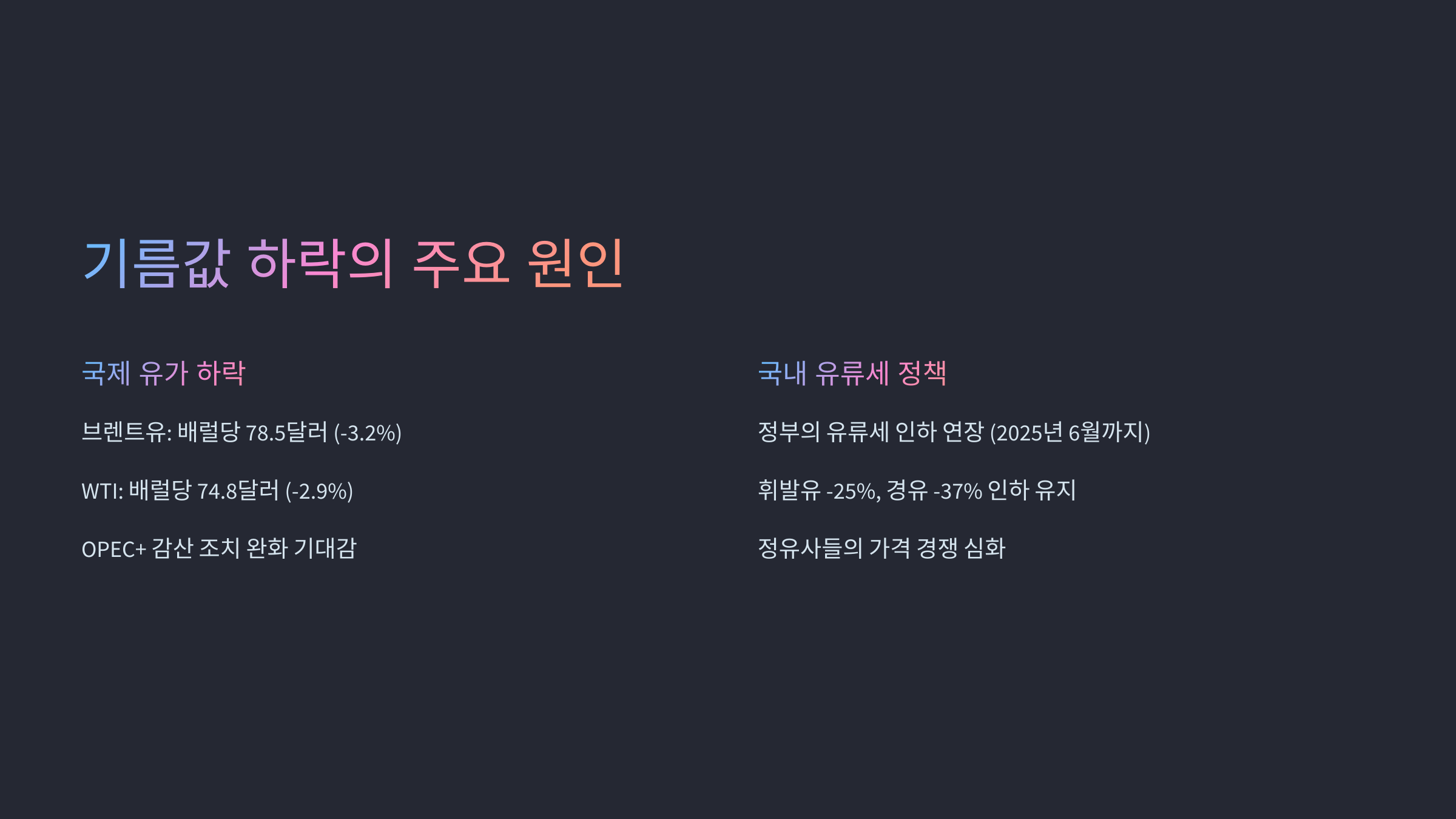 기름값 하락의 주요 원인