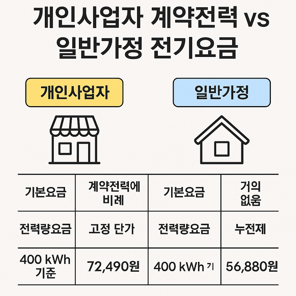 개인사업자와 일반가정 전기요금 비교