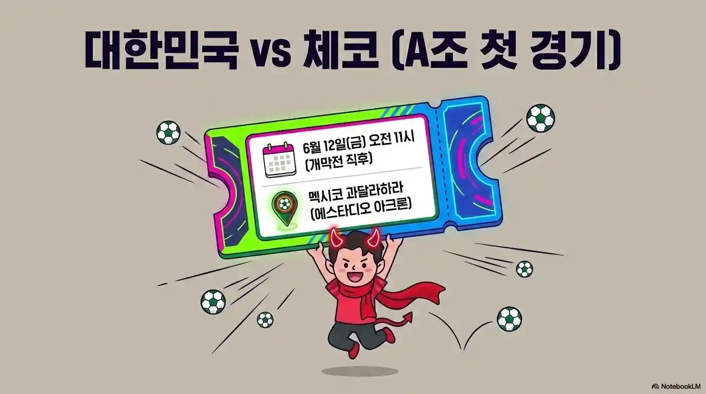 2026 북중미 월드컵 대한민국 vs 체코 A조 첫 경기 일정 티켓 - 6월 12일(금) 오전 11시(개막전 직후), 멕시코 과달라하라 에스타디오 아크론