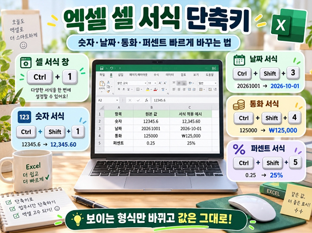 엑셀 셀 서식 단축키｜숫자&middot;날짜&middot;통화&middot;퍼센트 빠르게 바꾸는 법