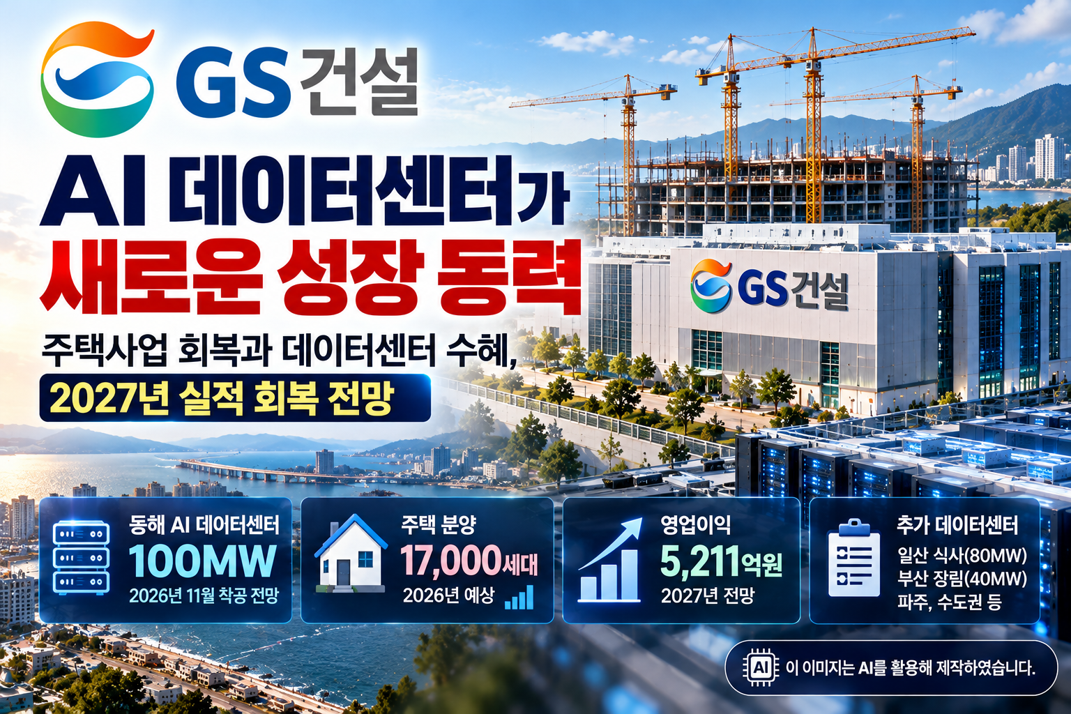 GS건설 AI 데이터센터 100MW 착공 전망과 주택 분양 1만7천 세대 확대, 2027년 영업이익 5,211억원 회복을 다룬 기업분석
