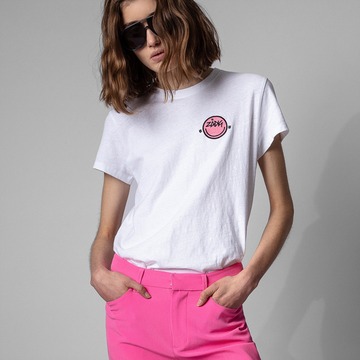 쟈딕앤볼테르 zoe 스몰 해피 로고 자수 스마일 반팔 티셔츠