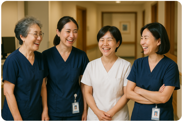 바쁜 와중에도 미소를 나누는 병동 동료들