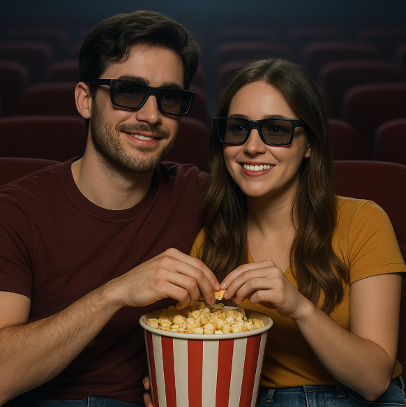 영화관 데이트 팝콘을 먹고있는 연인