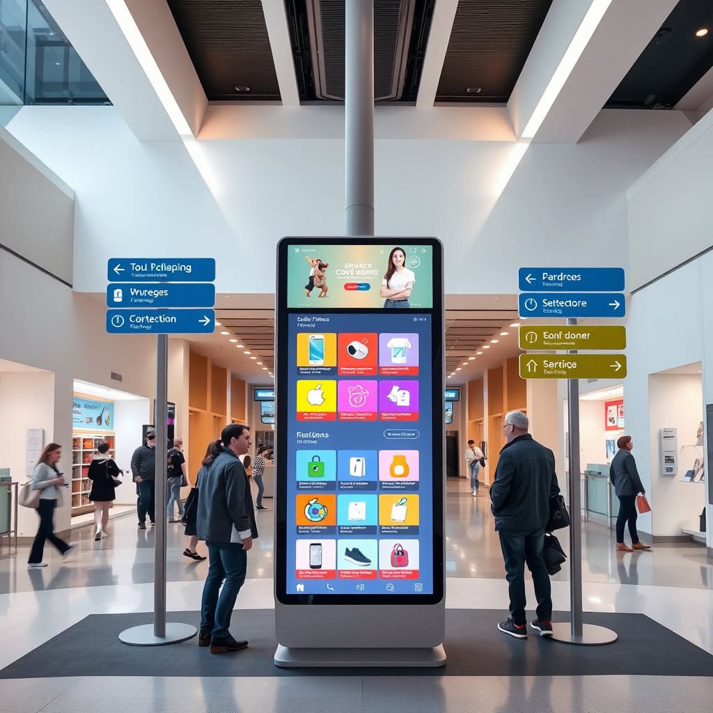 제품 카테고리 안내 표지판&#44; 디지털 키오스크&#44; 또는 구역별 안내 표시 등을 보여주어&#44; 고객 편의를 위한 안내 시스템이 잘 갖춰져 있음을 나타냅니다.