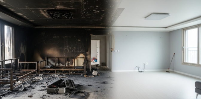 아파트 화재청소 후 복구중