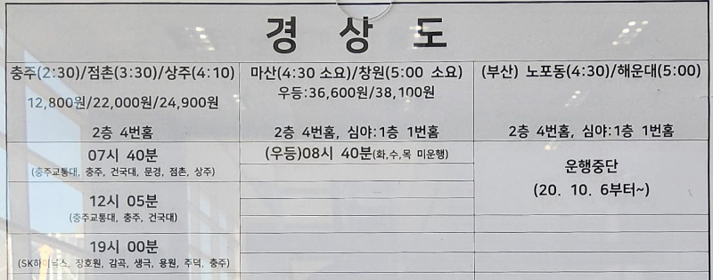 부천버스터미널-시간표-경상권