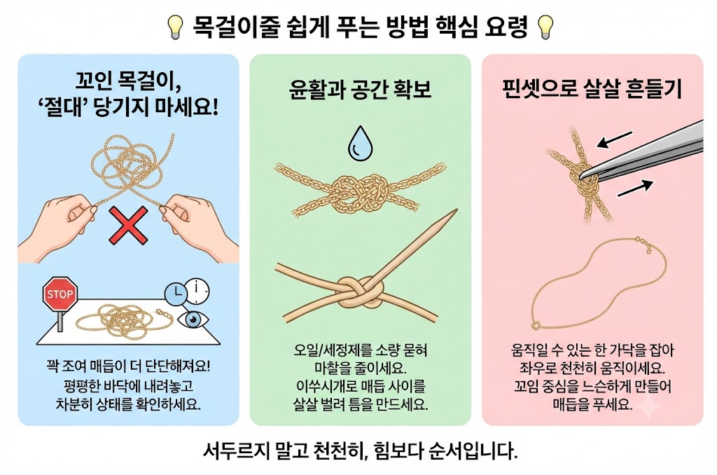 목걸이줄꼬일때 풀기, 목걸이줄, 줄이꼬였을때 쉽게푸는방법.