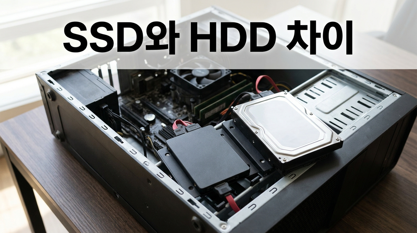 SSD와 HDD 저장장치 차이를 보여주는 컴퓨터 내부 사진