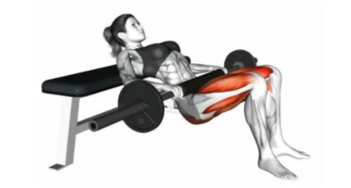 바벨을 이용해 힙 쓰러스트하는 여자 사진