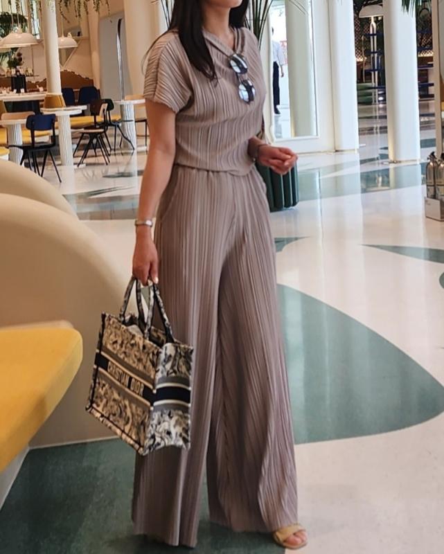 여름 플리츠 투피스 세트 와이드팬츠세트 플리츠셋업