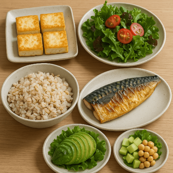 지방간에 좋은 두부,귀리,고등어,아보카도 등으로 구성된 건강식단