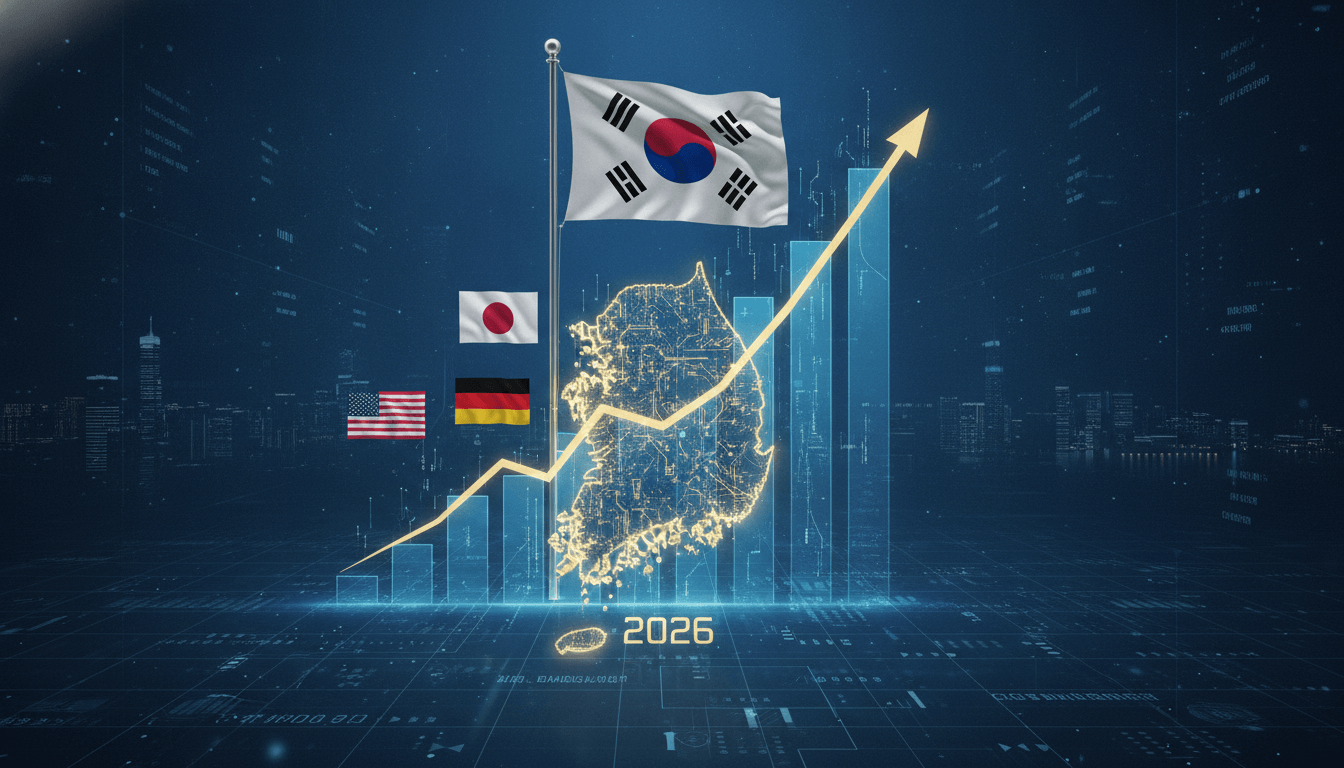 2026년 한국 경제 성장률 3.3% 달성을 상징하는 디지털 데이터와 상승 그래프 일러스트