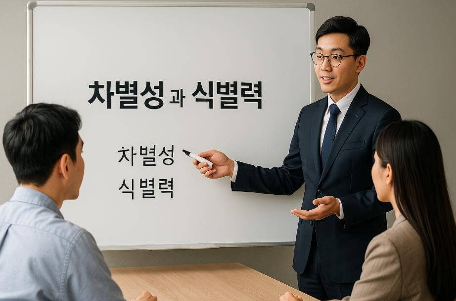 차별성과 식별력 개념을 설명하는 장면