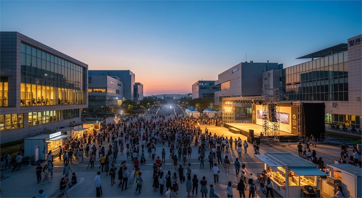 기념행사가 열리는 광장 분위기를 담은 장면