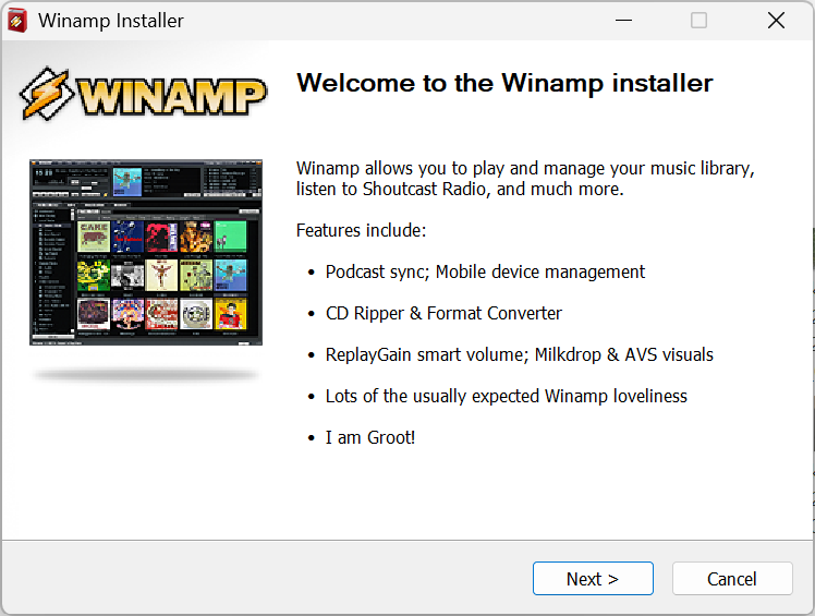 윈에이엠피(WinAMP) 설치 화면