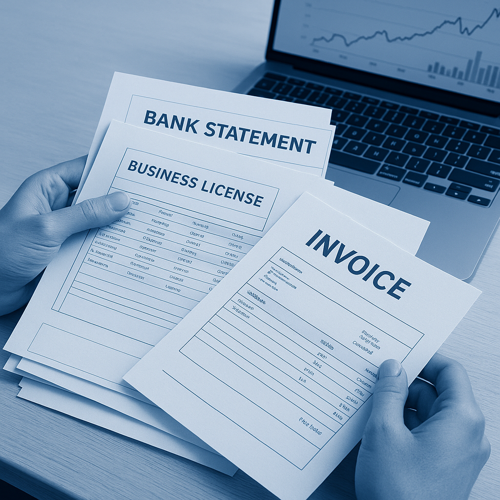 여러 종류의 금융 및 비금융 채무 관련 서류들을 분류하는 손