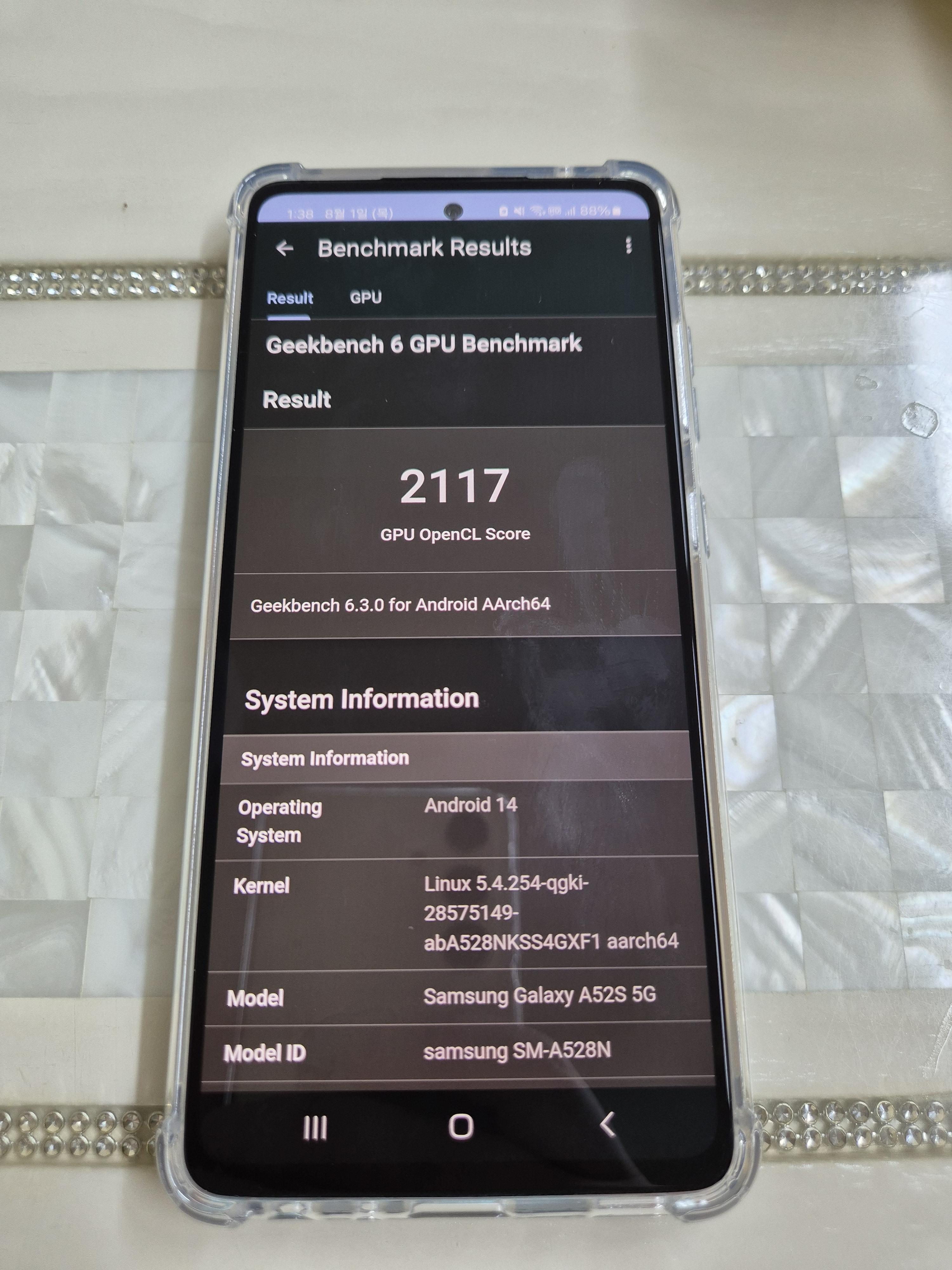 절전모드로 돌린 A52S의 긱벤치6 OPENCL
